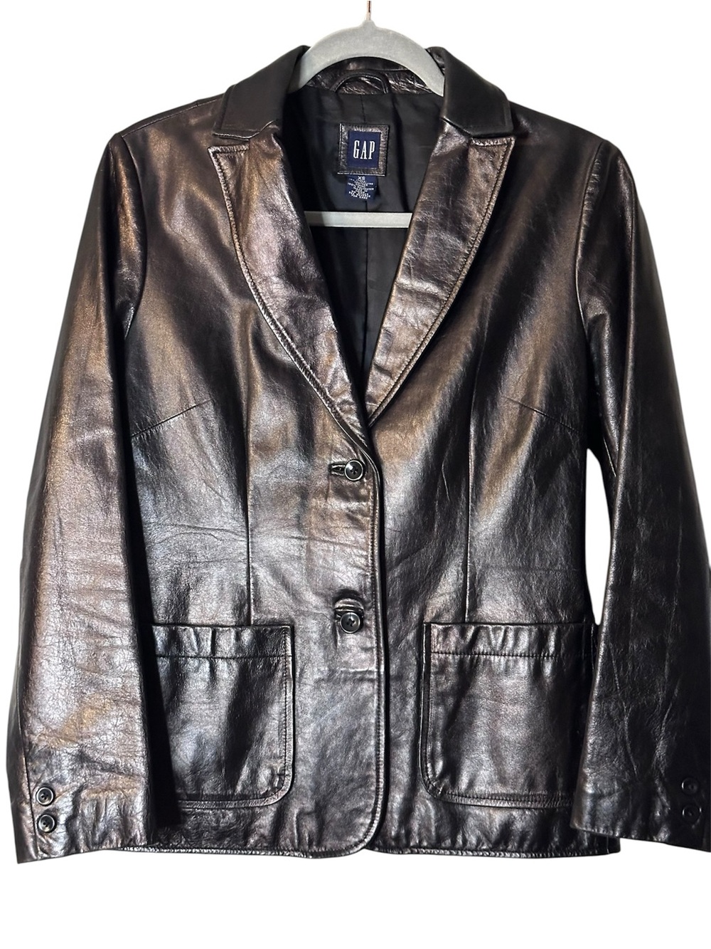 GAP VTG Black Leather Blazer Jacket, sz XS